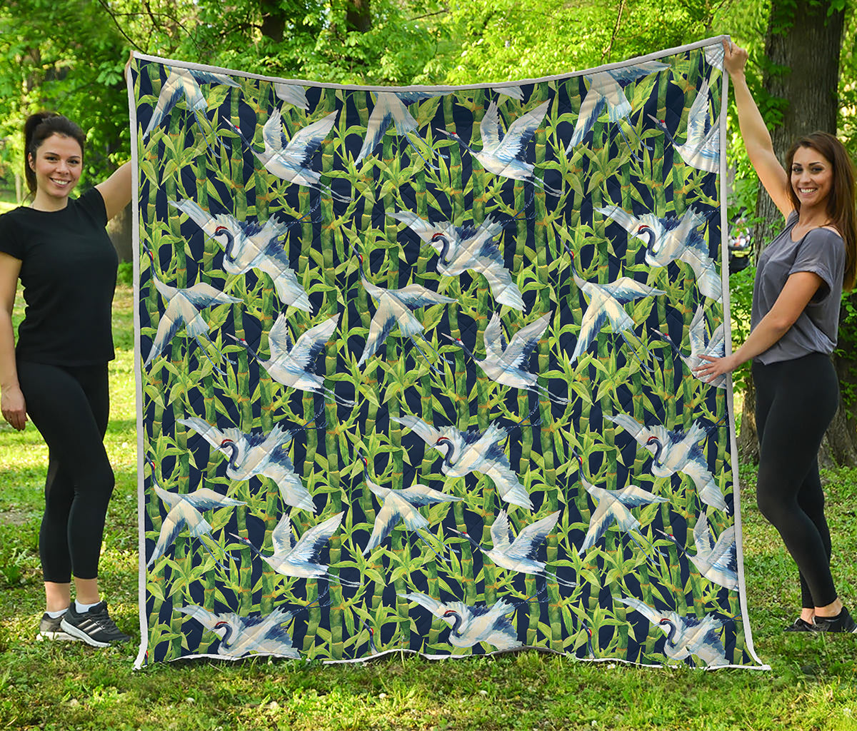 Watercolor Crane Bird Pattern Print Quilt