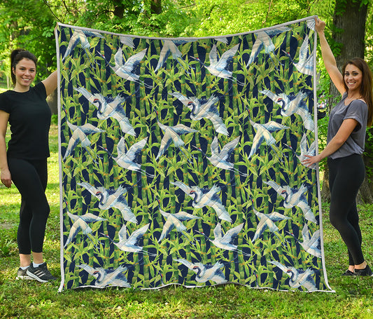 Watercolor Crane Bird Pattern Print Quilt