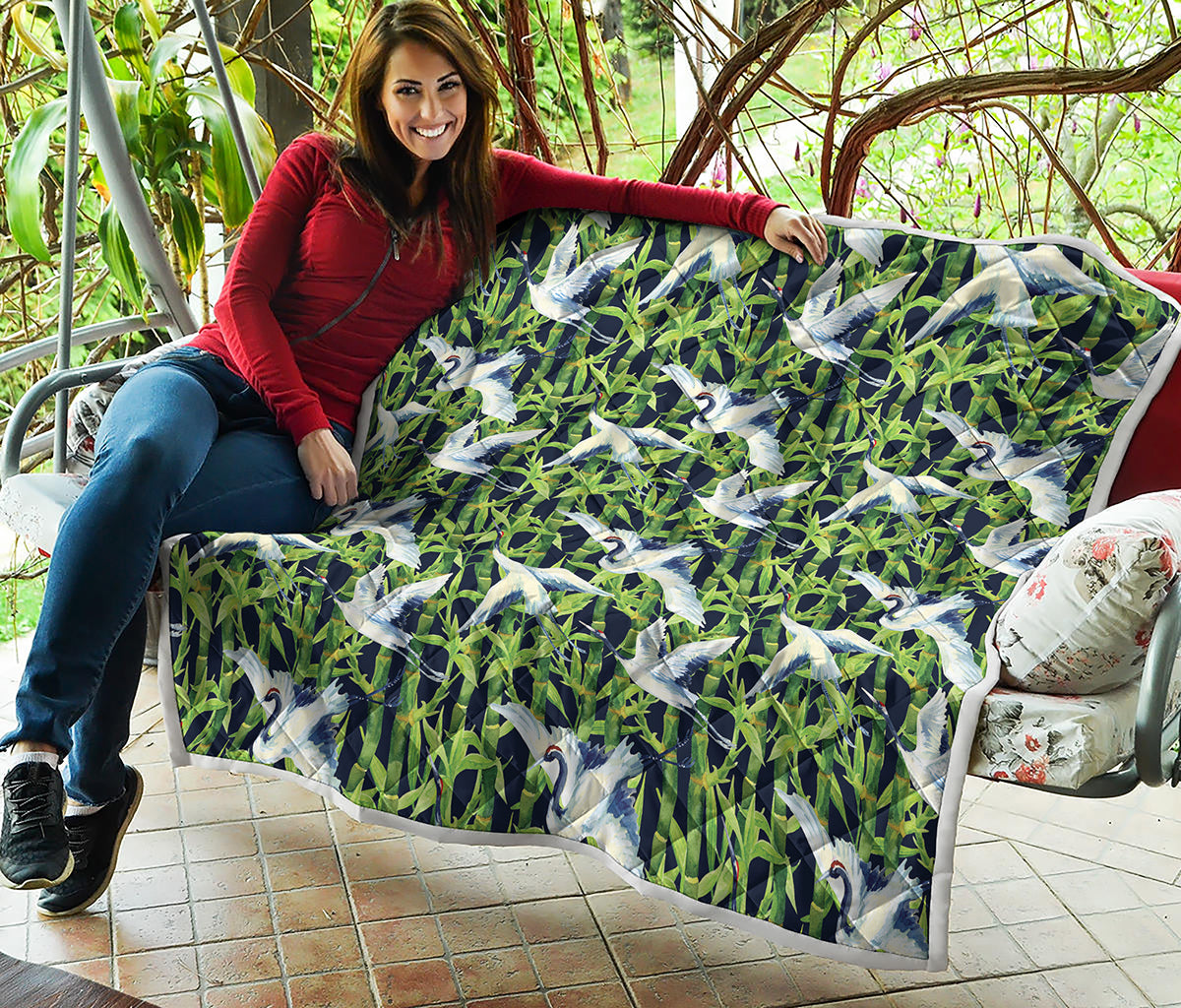 Watercolor Crane Bird Pattern Print Quilt