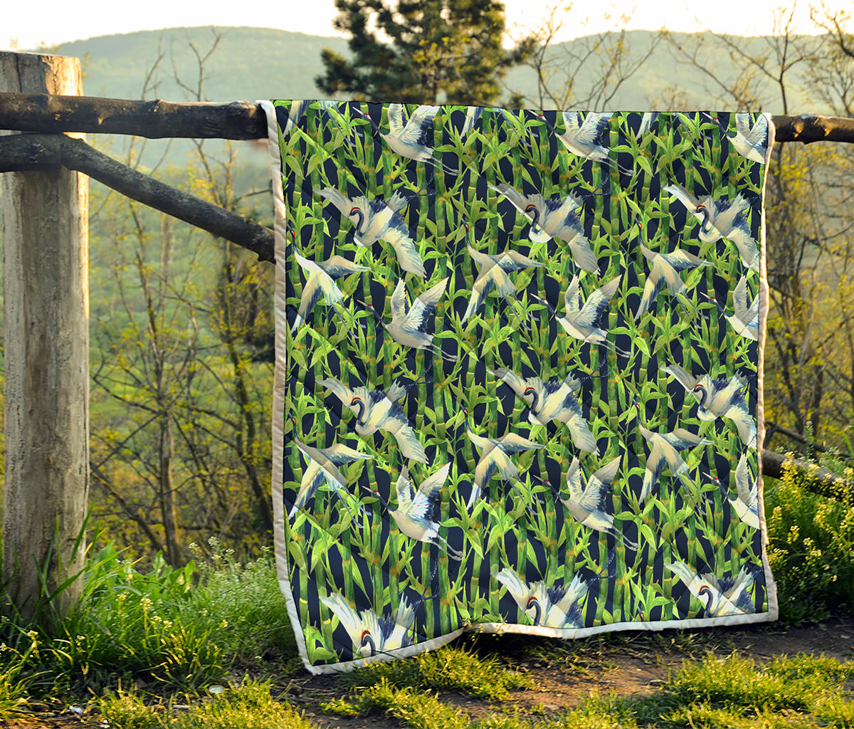 Watercolor Crane Bird Pattern Print Quilt