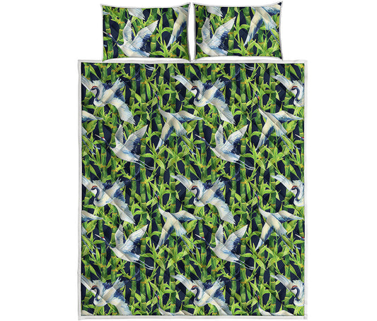 Watercolor Crane Bird Pattern Print Quilt Bed Set