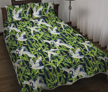 Watercolor Crane Bird Pattern Print Quilt Bed Set