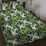 Watercolor Crane Bird Pattern Print Quilt Bed Set