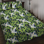 Watercolor Crane Bird Pattern Print Quilt Bed Set