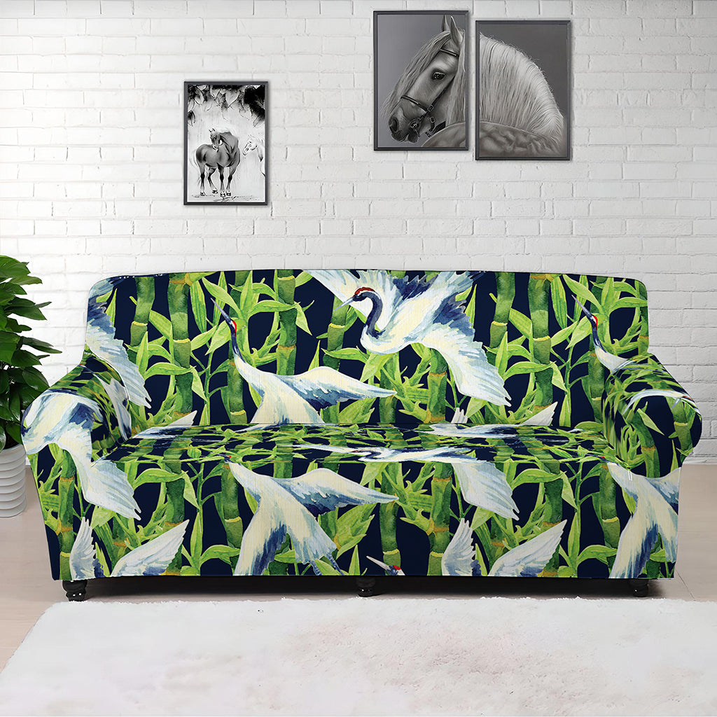 Watercolor Crane Bird Pattern Print Sofa Cover