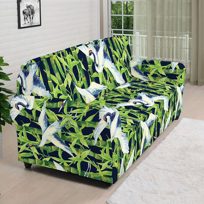 Watercolor Crane Bird Pattern Print Sofa Cover