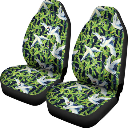 Watercolor Crane Bird Pattern Print Universal Fit Car Seat Covers