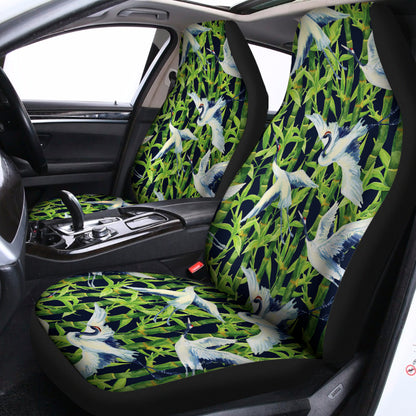 Watercolor Crane Bird Pattern Print Universal Fit Car Seat Covers