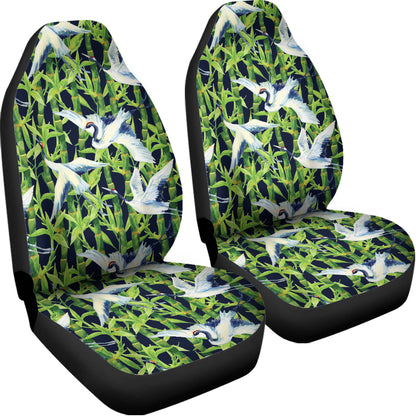 Watercolor Crane Bird Pattern Print Universal Fit Car Seat Covers