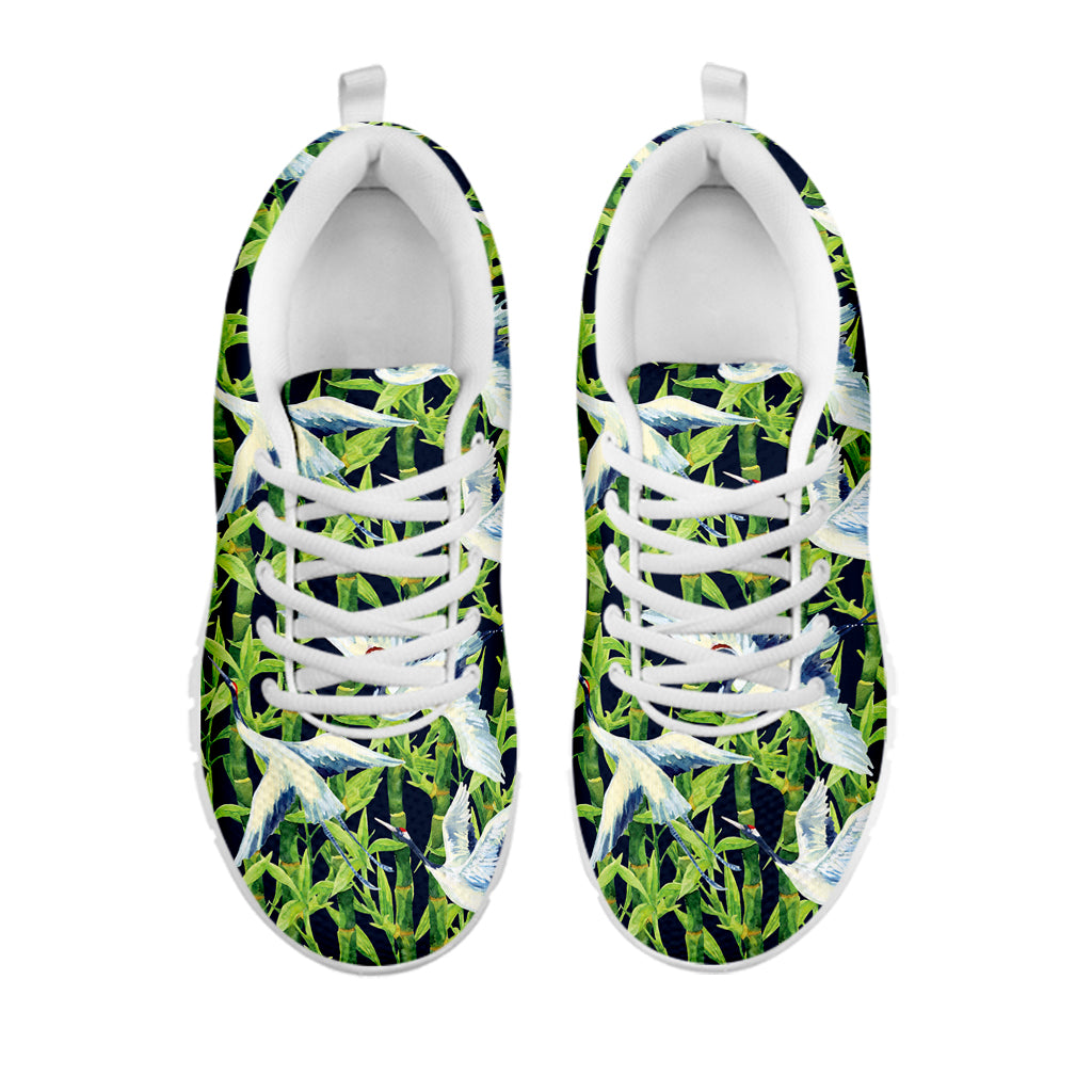 Watercolor Crane Bird Pattern Print White Sneakers