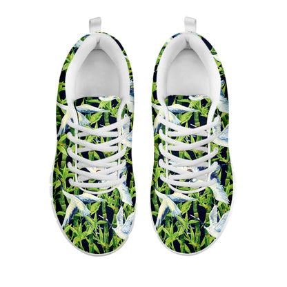 Watercolor Crane Bird Pattern Print White Sneakers