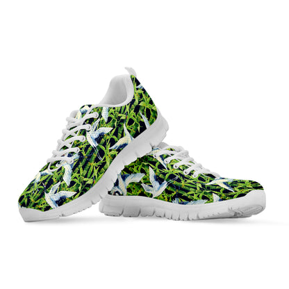 Watercolor Crane Bird Pattern Print White Sneakers
