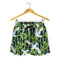Watercolor Crane Bird Pattern Print Women's Shorts
