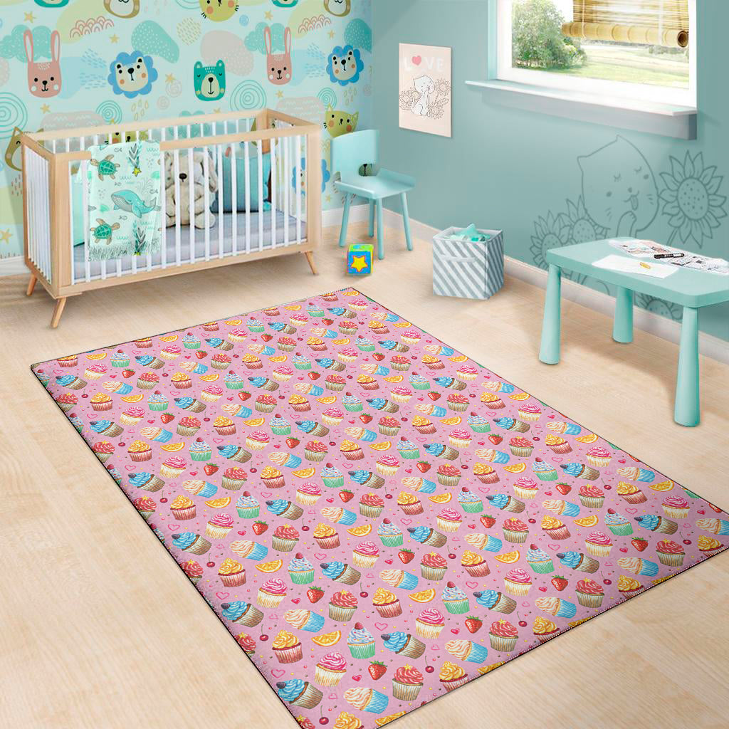 Watercolor Cupcake Pattern Print Area Rug