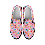 Watercolor Cupcake Pattern Print Black Slip On Shoes
