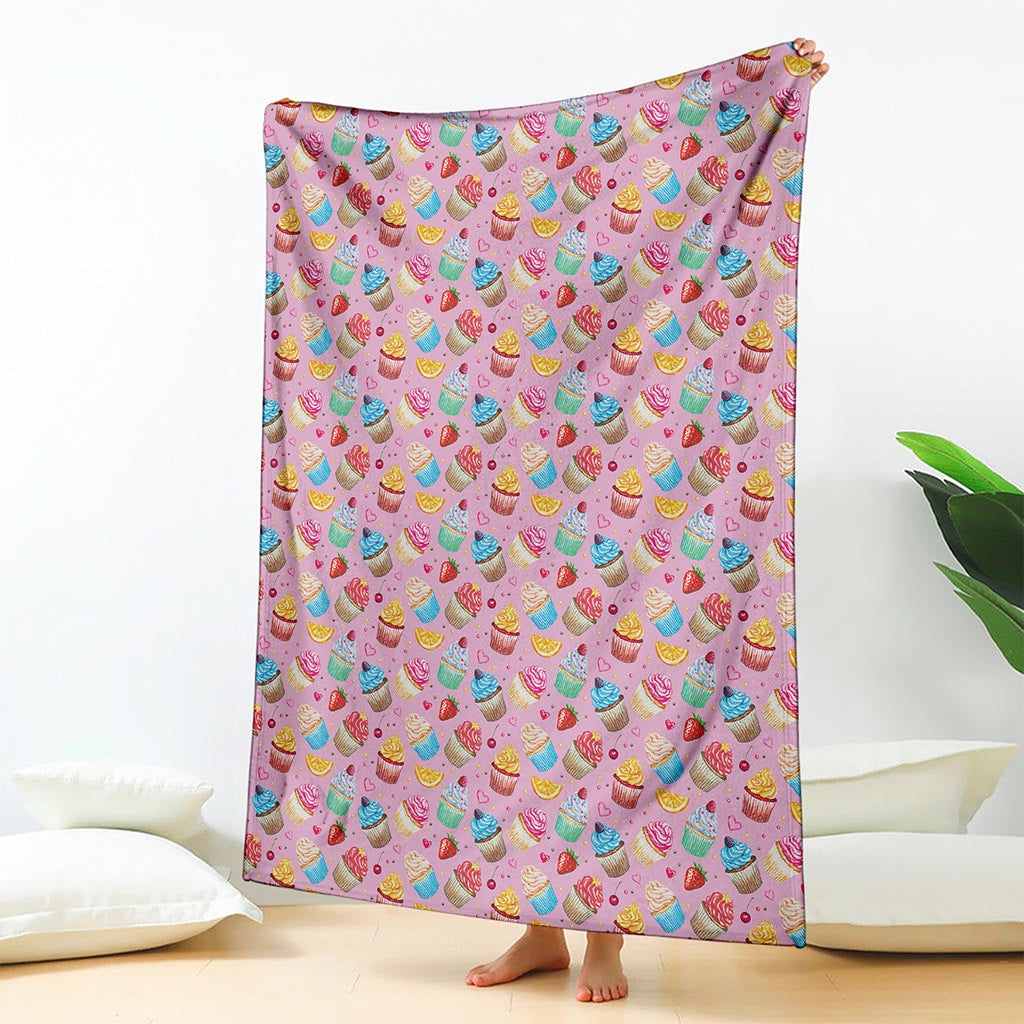 Watercolor Cupcake Pattern Print Blanket
