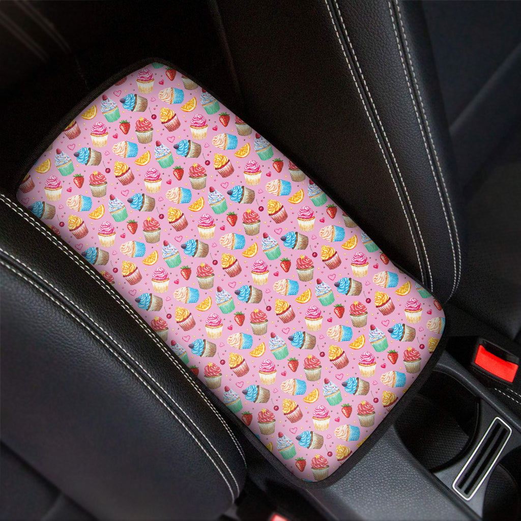 Watercolor Cupcake Pattern Print Car Center Console Cover