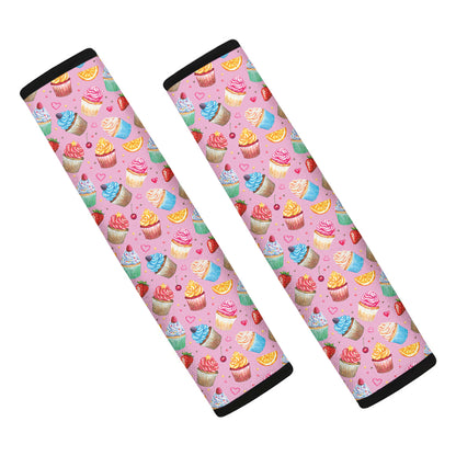 Watercolor Cupcake Pattern Print Car Seat Belt Covers