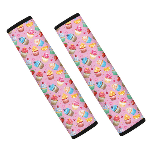 Watercolor Cupcake Pattern Print Car Seat Belt Covers