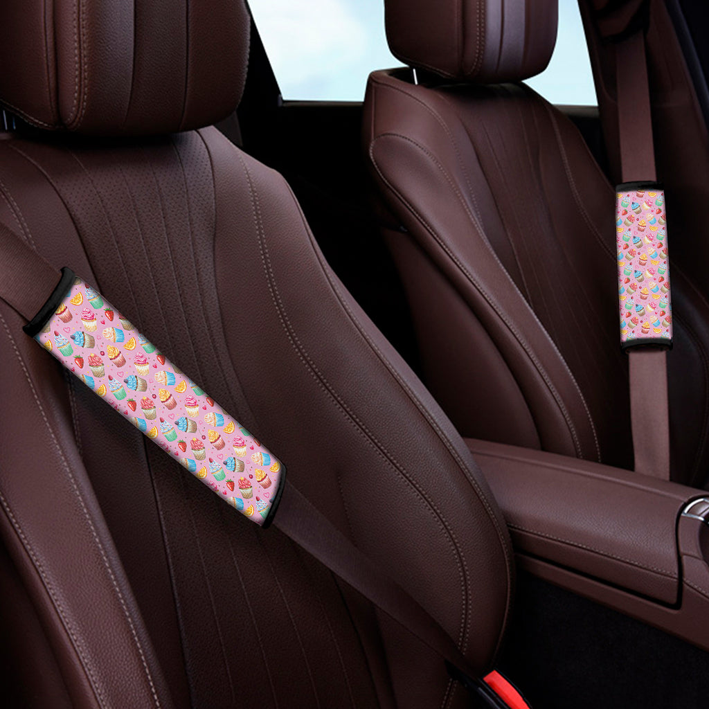 Watercolor Cupcake Pattern Print Car Seat Belt Covers