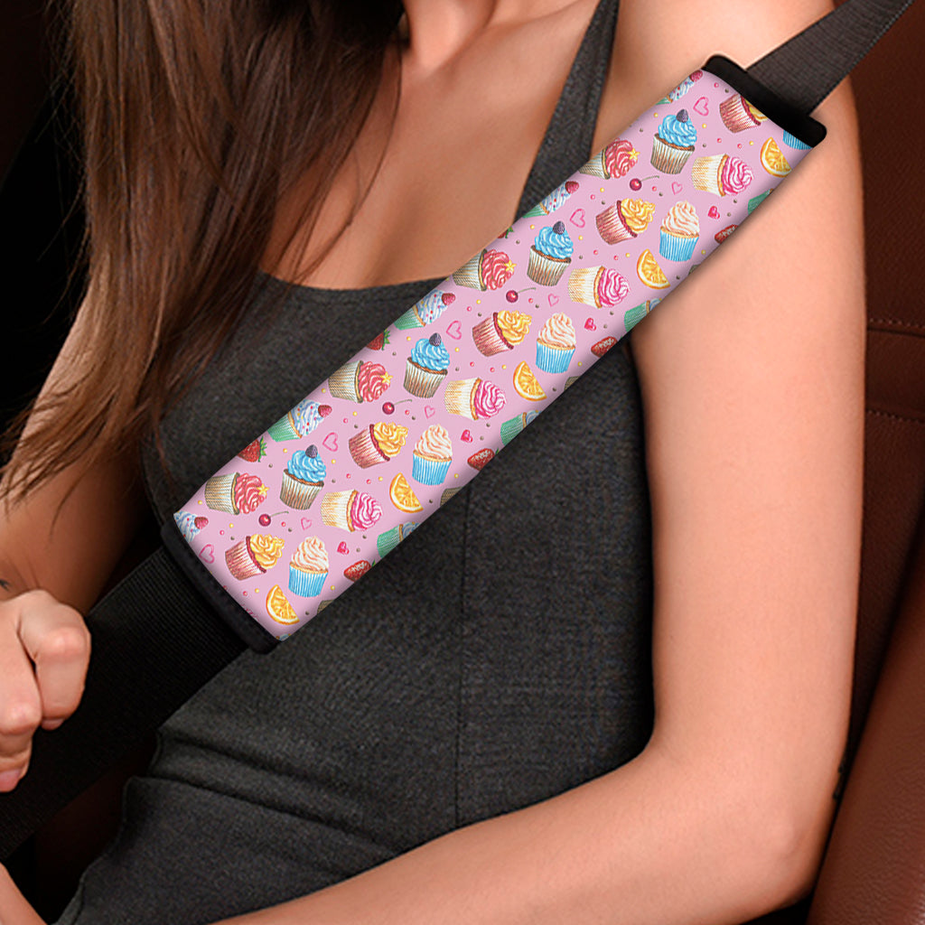 Watercolor Cupcake Pattern Print Car Seat Belt Covers