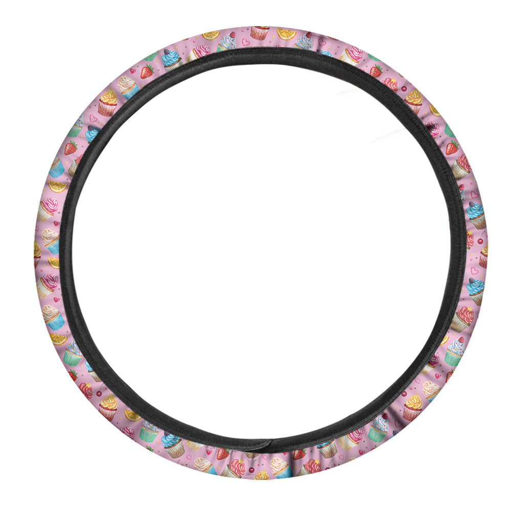 Watercolor Cupcake Pattern Print Car Steering Wheel Cover