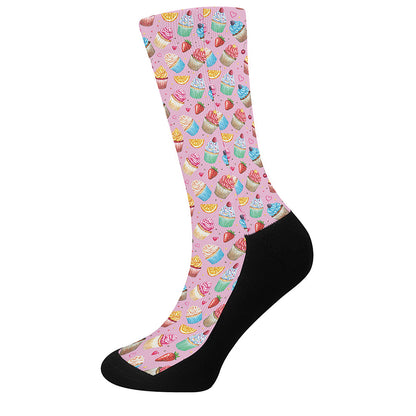 Watercolor Cupcake Pattern Print Crew Socks