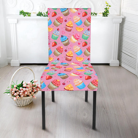 Watercolor Cupcake Pattern Print Dining Chair Slipcover