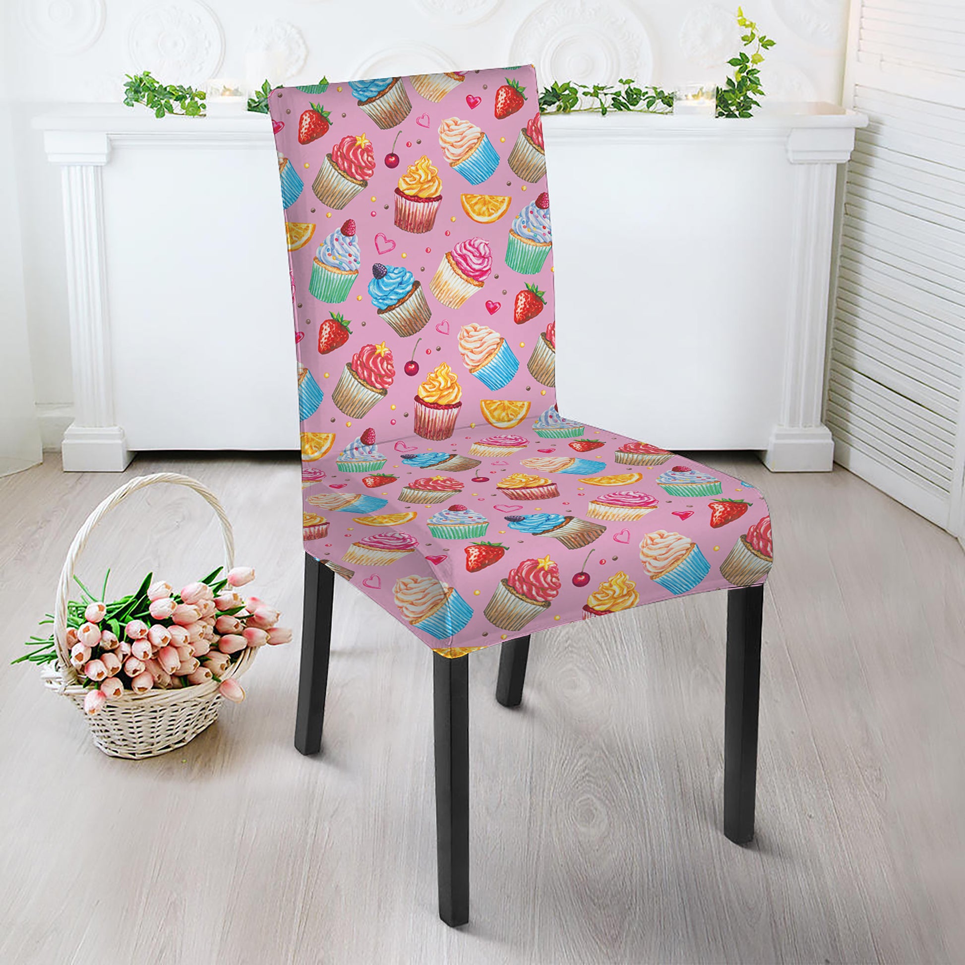 Watercolor Cupcake Pattern Print Dining Chair Slipcover