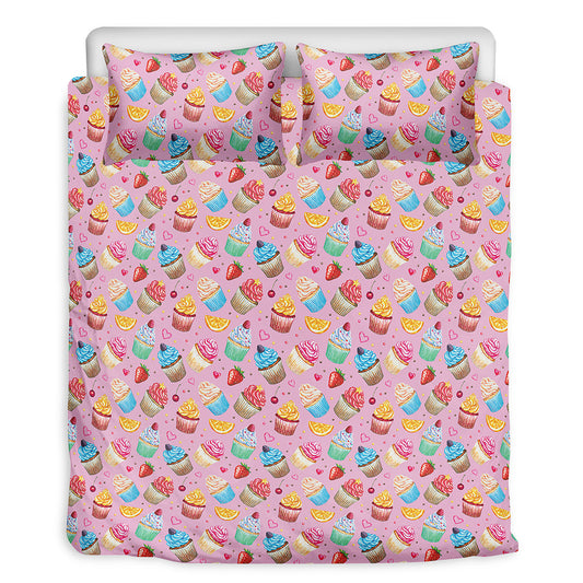 Watercolor Cupcake Pattern Print Duvet Cover Bedding Set