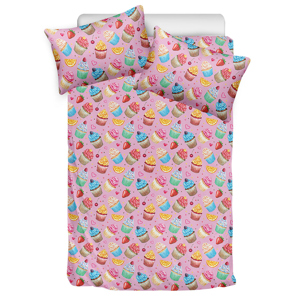 Watercolor Cupcake Pattern Print Duvet Cover Bedding Set