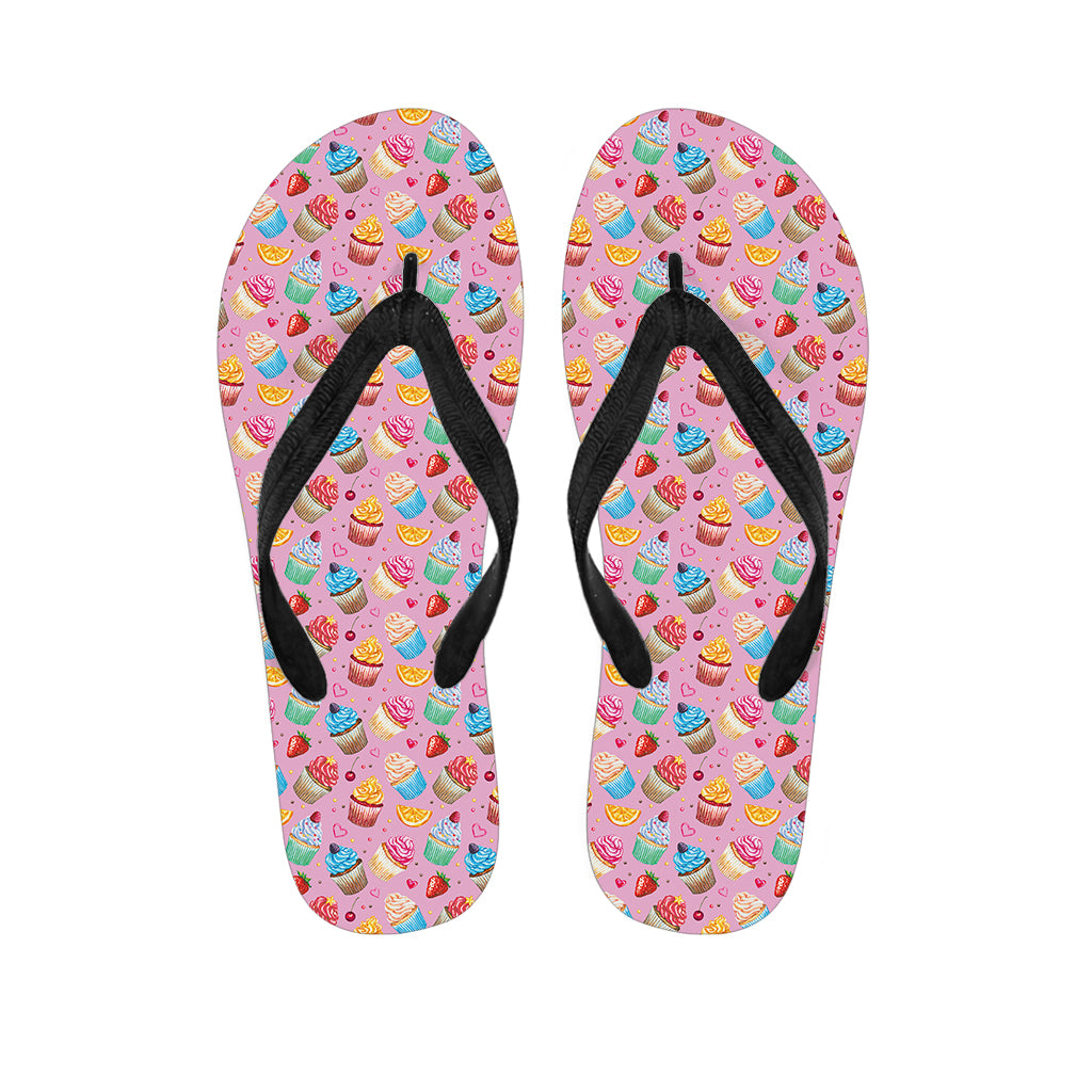 Watercolor Cupcake Pattern Print Flip Flops