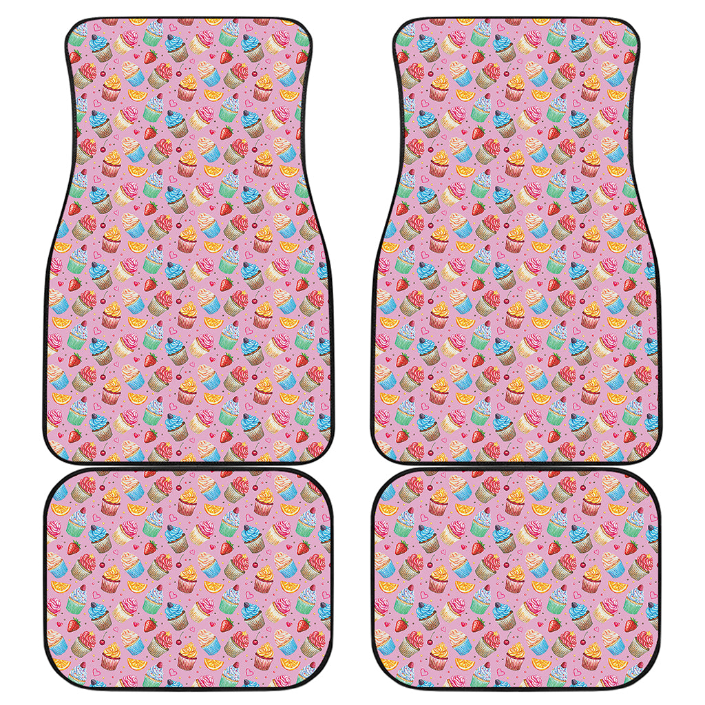 Watercolor Cupcake Pattern Print Front and Back Car Floor Mats