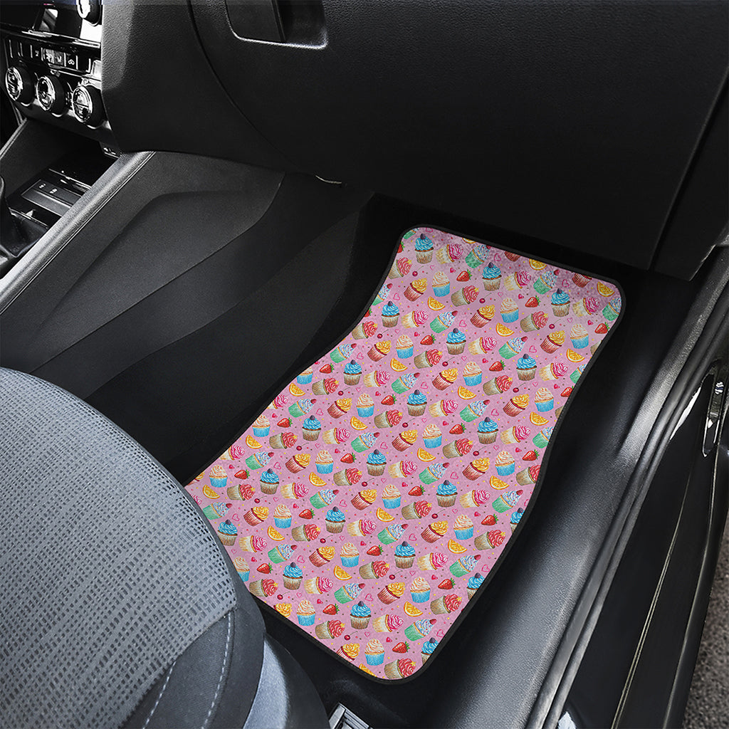 Watercolor Cupcake Pattern Print Front and Back Car Floor Mats