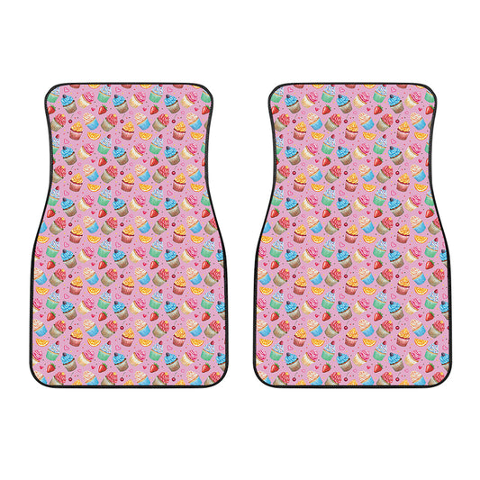 Watercolor Cupcake Pattern Print Front Car Floor Mats