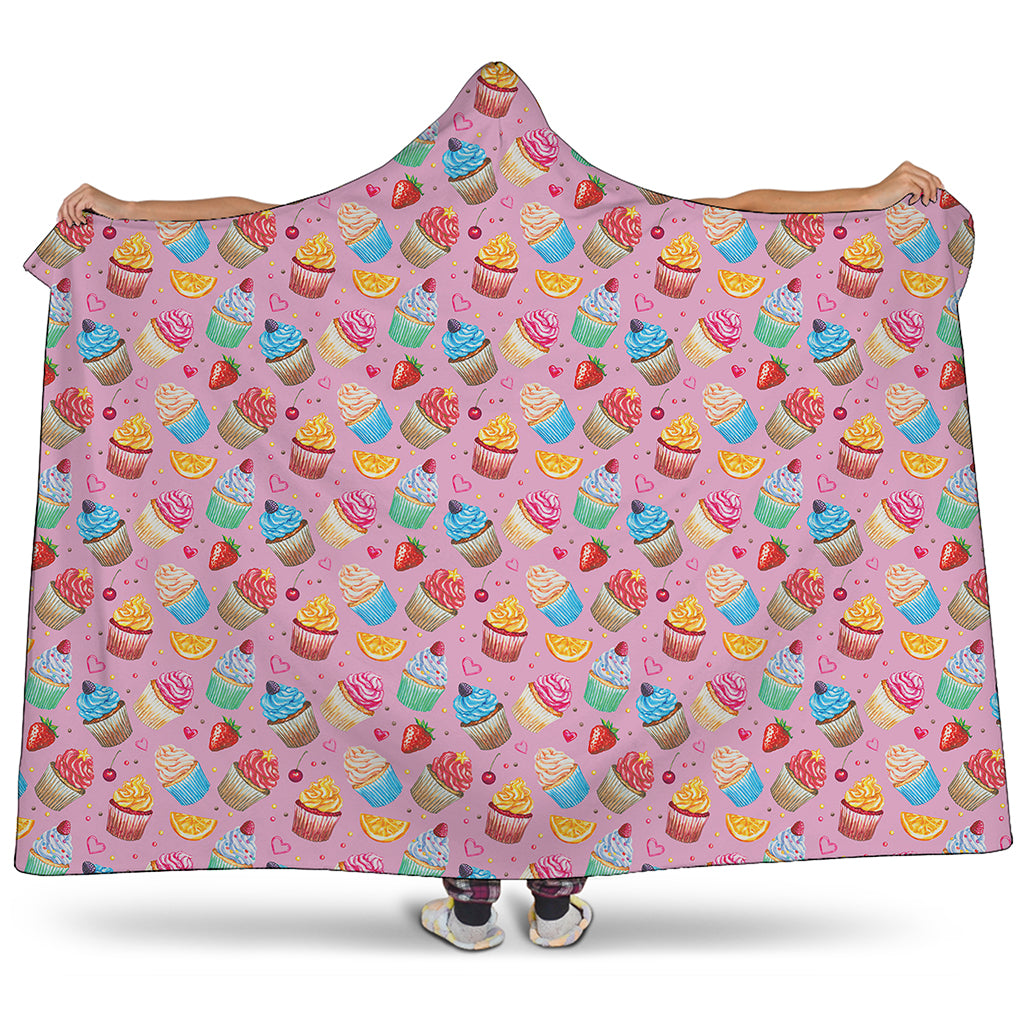 Watercolor Cupcake Pattern Print Hooded Blanket