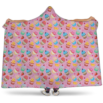 Watercolor Cupcake Pattern Print Hooded Blanket