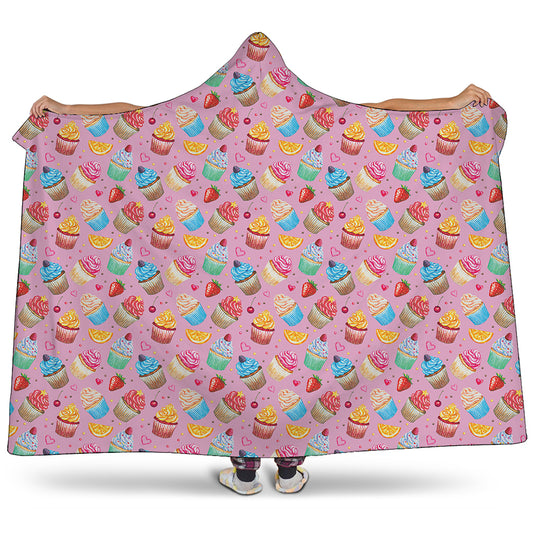Watercolor Cupcake Pattern Print Hooded Blanket