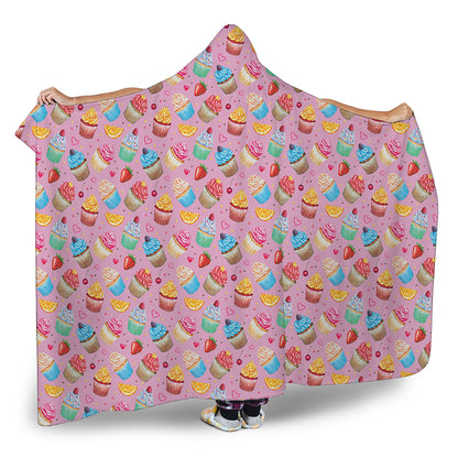 Watercolor Cupcake Pattern Print Hooded Blanket