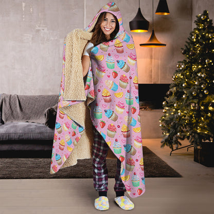 Watercolor Cupcake Pattern Print Hooded Blanket