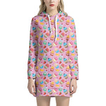 Watercolor Cupcake Pattern Print Hoodie Dress