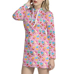 Watercolor Cupcake Pattern Print Hoodie Dress