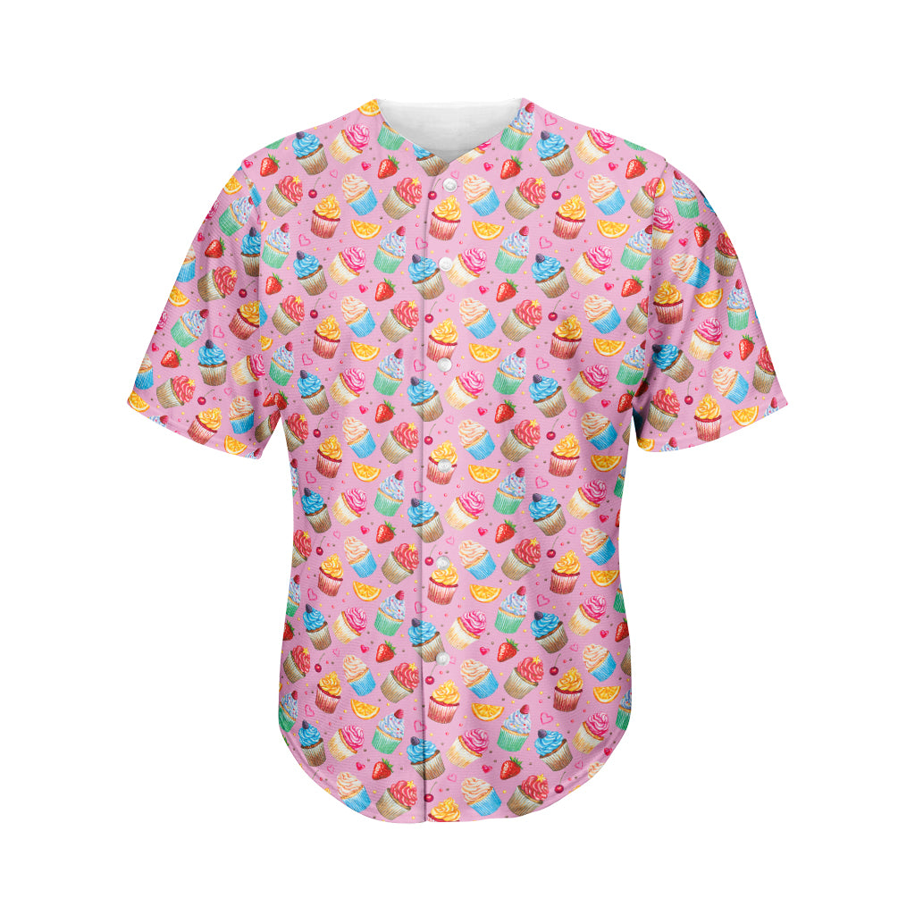 Watercolor Cupcake Pattern Print Men's Baseball Jersey