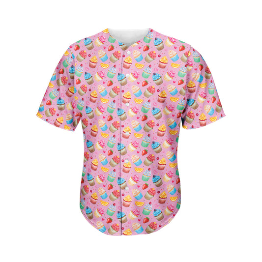 Watercolor Cupcake Pattern Print Men's Baseball Jersey