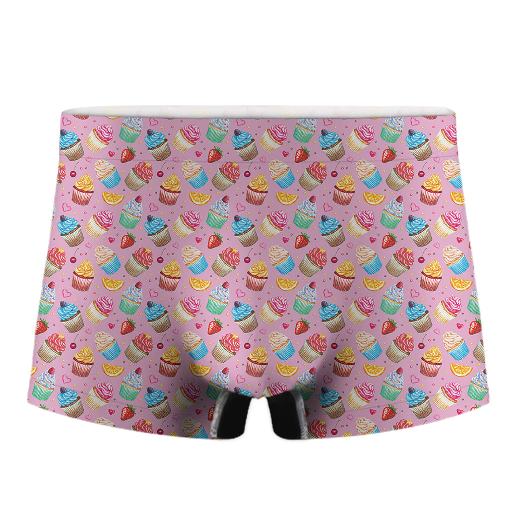 Watercolor Cupcake Pattern Print Men's Boxer Briefs