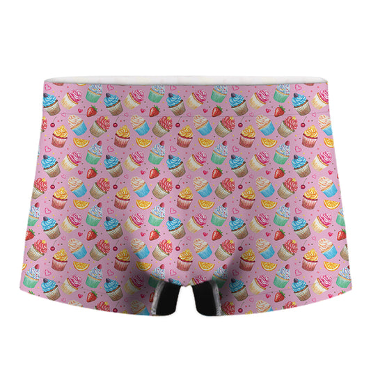 Watercolor Cupcake Pattern Print Men's Boxer Briefs