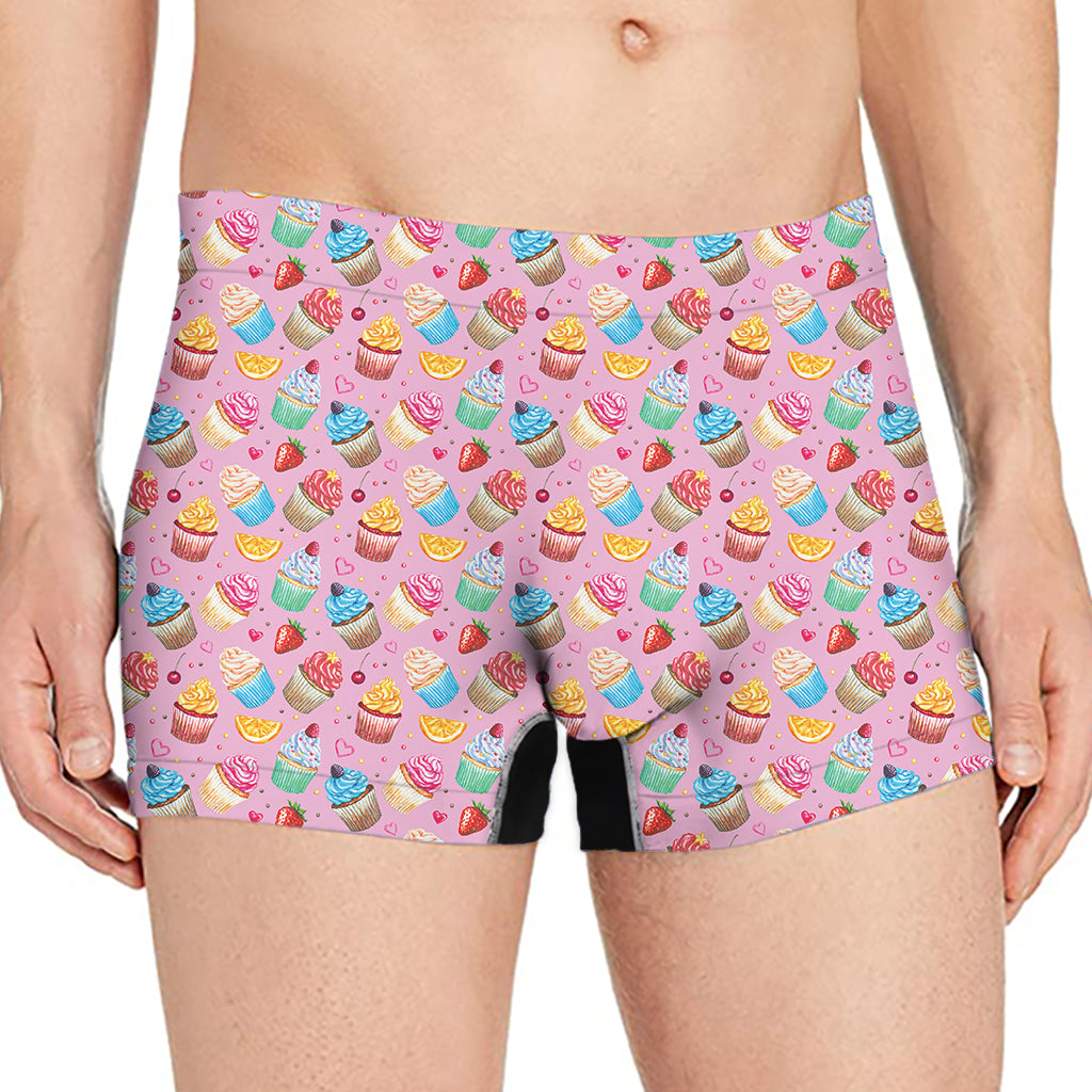 Watercolor Cupcake Pattern Print Men's Boxer Briefs