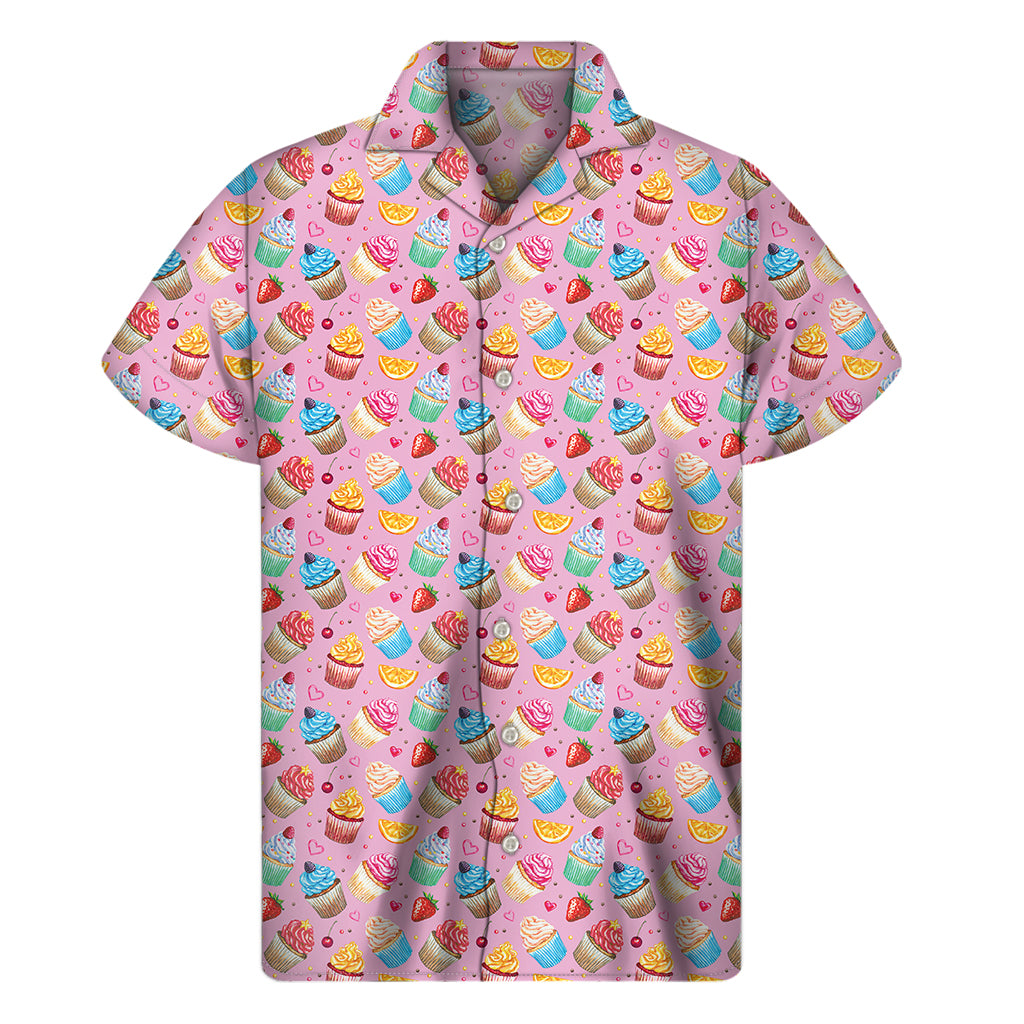 Watercolor Cupcake Pattern Print Men's Short Sleeve Shirt