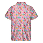 Watercolor Cupcake Pattern Print Men's Short Sleeve Shirt