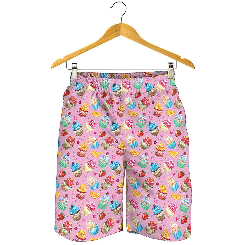 Watercolor Cupcake Pattern Print Men's Shorts